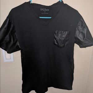 Black Tee With faux leather details